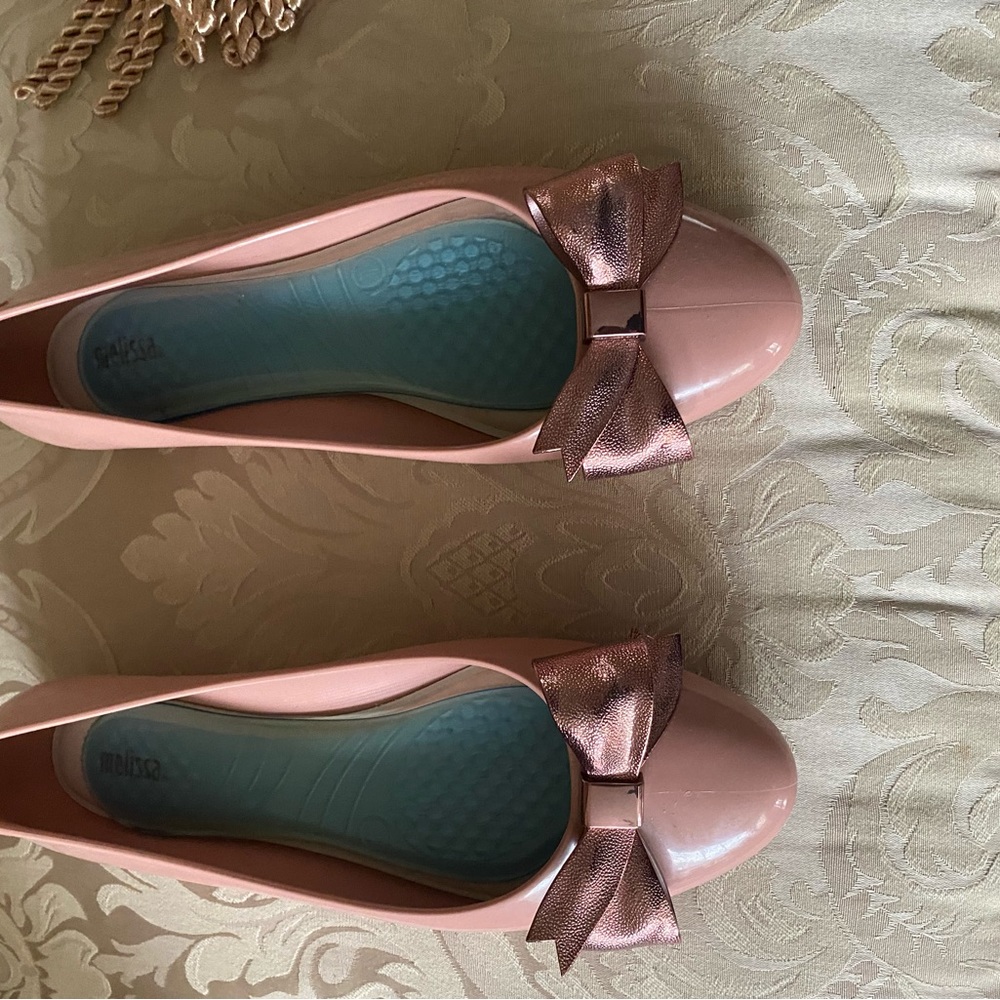 Pink/Mauve Melissa Jelly Ballet w/ metallic Bow Flats Size 10